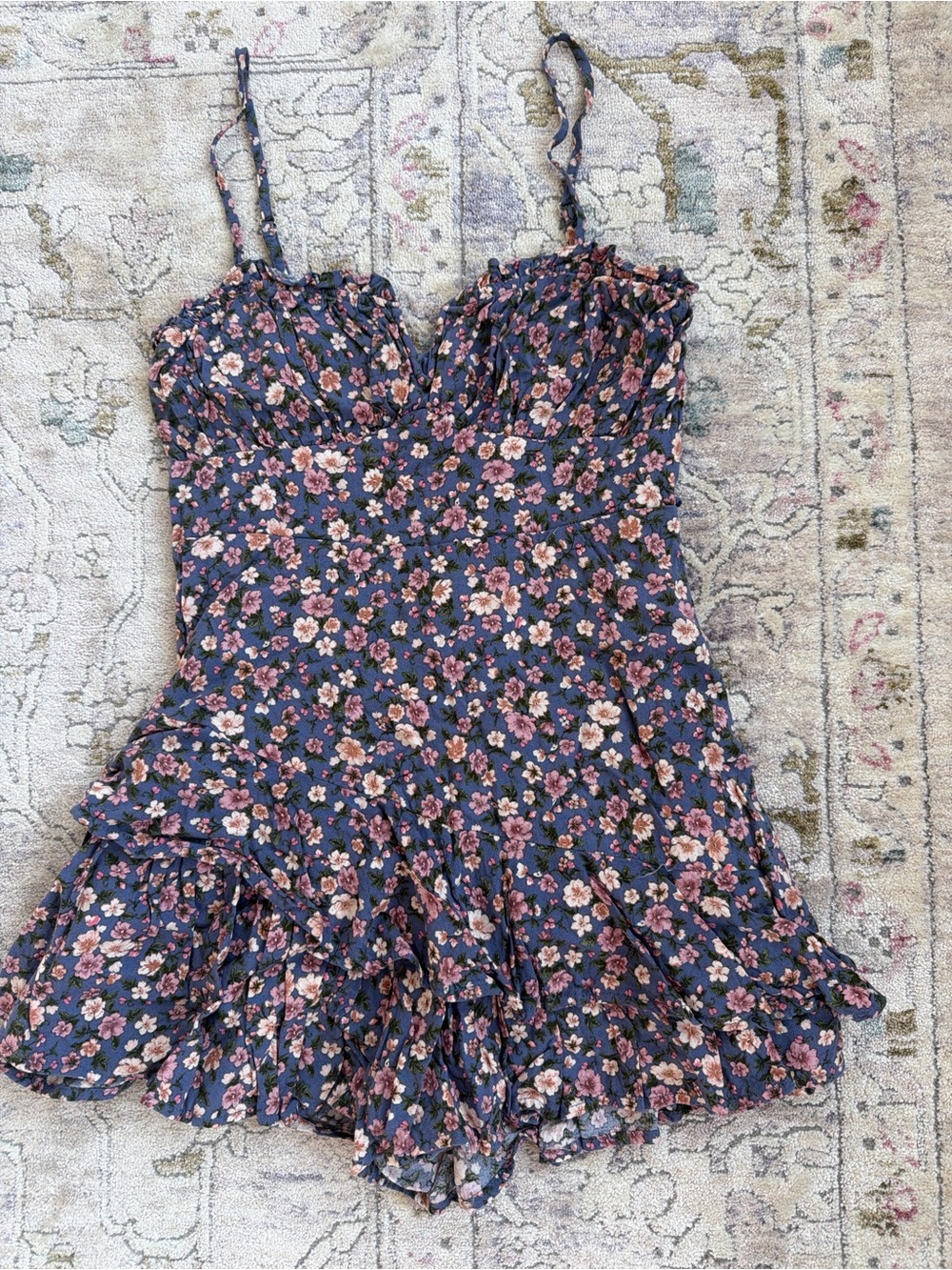 Floral Navy Pink Ruffle One-Piece Romper